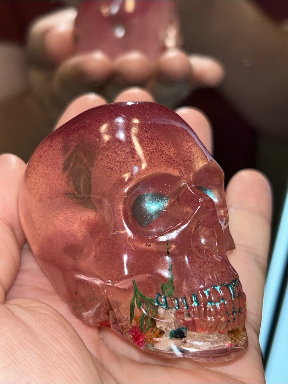 Trippy Floral Resin Skull Figurine Uniquely Handcrafted